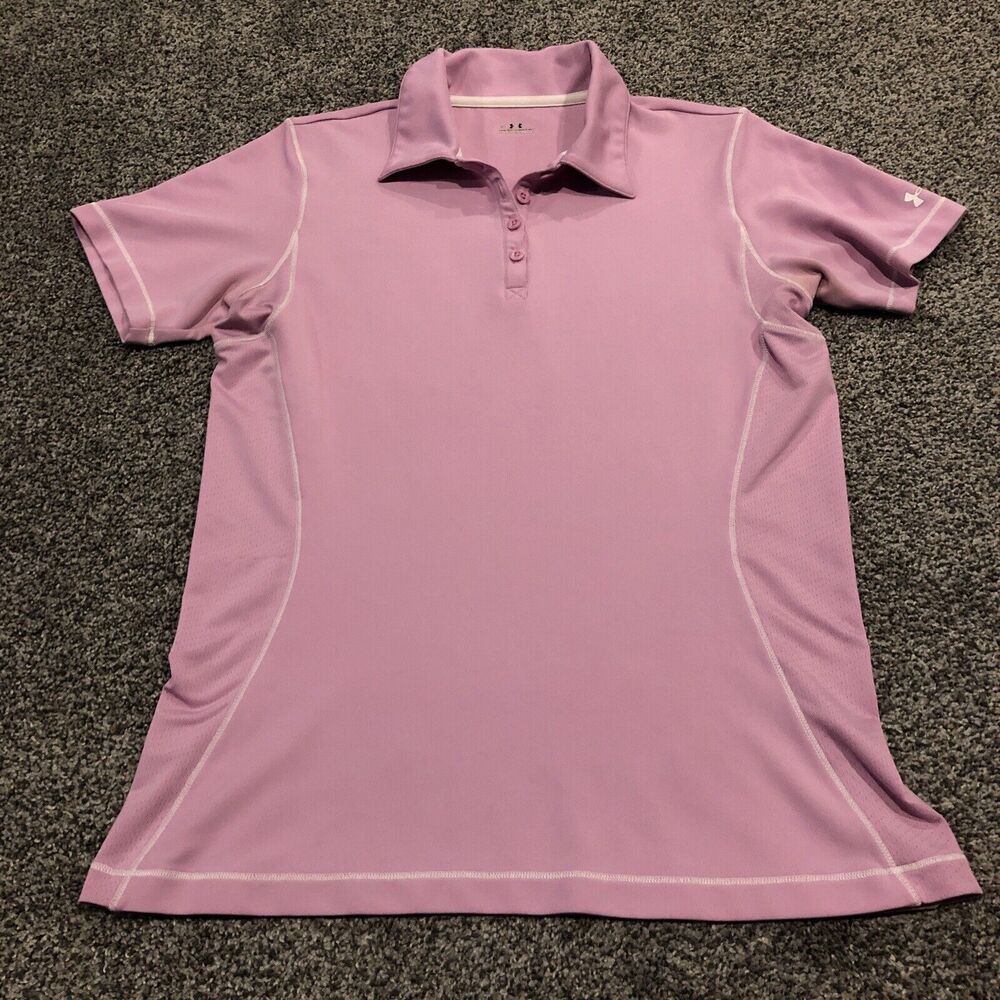 Under Armour Golf Polo Womens M Pink Fitted Mesh Lightweight - Picture 1 of 9